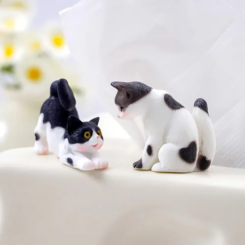 Miniatura 3 de Juego de 10 figuras de gato pequeñas pintadas a mano realistas para casa de muñecas, juego de figuras de gatos en miniatura, lindo gatito de resina