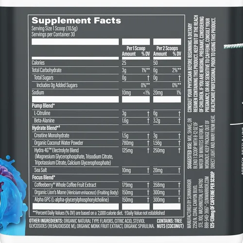 Miniatura 2 de Sunwarrior Bebida energética en polvo para antes del entrenamiento, suplemento vegano a base de plantas, hidrata, concentración, resistencia