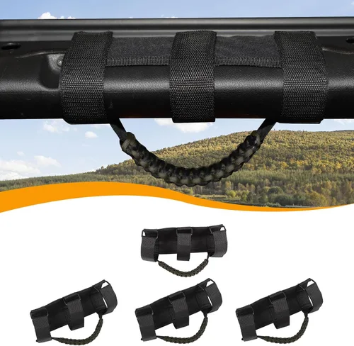 Miniatura 14 de Hoolcar 4 asas de agarre de barra antivuelco, asas de agarre de paracaídas compatibles con Jeep Wrangler YJ TJ JK JKU JL JLU y Gladiator JT Negro