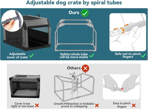 Miniatura 2 de PETSFIT Jaula de viaje para perros, jaula para perros de lados suaves, estructura ajustable resistente de 36 pulgadas, fácil de instalar, jaula Gris