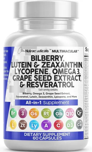 Miniatura 9 de Clean Nutra - Vitaminas para los ojos con arándano, luteína y zeaxantina, suplementos de licopeno de 40 mg de resveratrol, semillas de uva