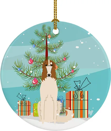 Miniatura 55 de Caroline's Treasures Adorno de cerámica para árbol de Navidad, Laika Spitz de Siberia Occidental, decoración colgante para árbol de Navidad