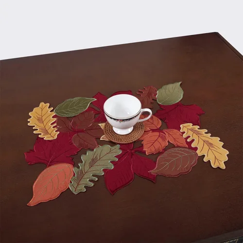 Miniatura 2 de Juego de 4 manteles individuales de otoño con hojas bordadas de Acción de Gracias, decoración de mesa de arce, festivo, cosecha, apliques vívidos