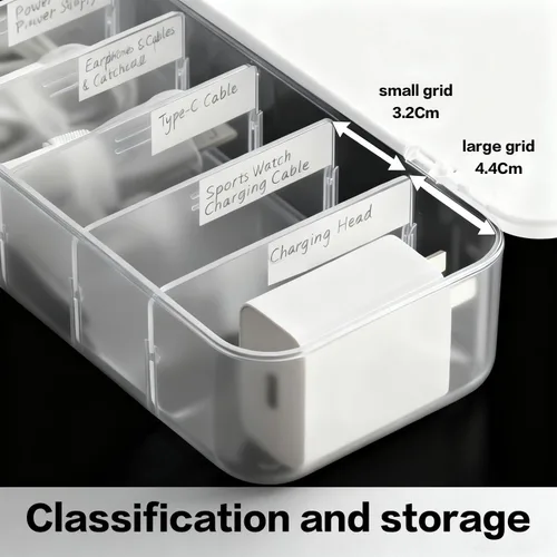 Miniatura 5 de Caja organizadora de cables con 7 bridas para cables, paquete de 2 cajas de almacenamiento de gestión de cables de escritorio con tapa, 7