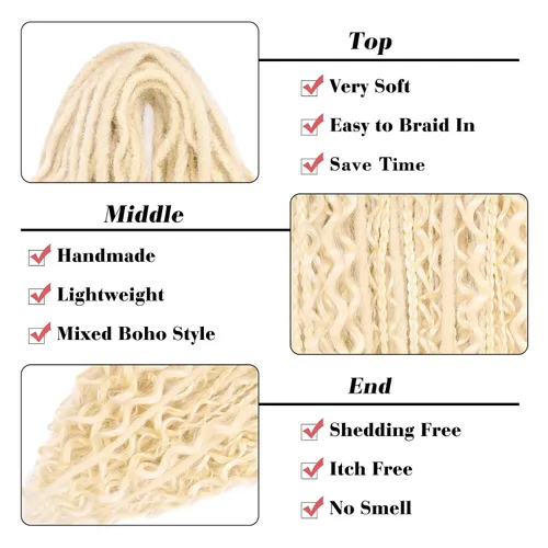 Miniatura 3 de Leeven Extensiones de Rastas Sintéticas de Doble Punta de 24 Pulgadas 30 Hebras Rastas Boho 613 Rubio 3 Estilos Mixtas Onduladas Rizadas DE Rastas
