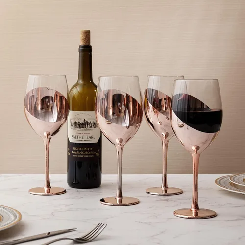 Miniatura 3 de MyGift Juego de 4 copas de vino con tallo de cobre de 14 onzas, cristalería para cenas y eventos de boda Cobre (juego de 4)