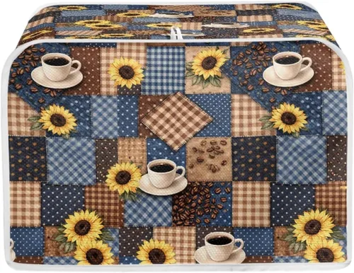 Miniatura 14 de Cubierta acolchada de poliéster para tostadora de tablero de madera de girasol para tostadora de dos rebanadas, protección contra el polvo