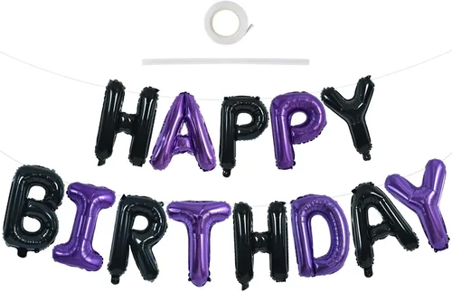 Miniatura 34 de TONIFUL Pancarta de Globos Negros de Feliz Cumpleaños de 16 Pulgadas con Letras de Papel de Aluminio Mylar, Cartel Banderín Reutilizable