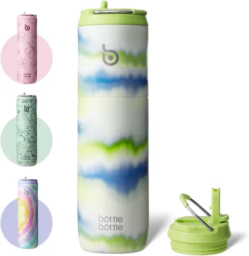 Miniatura 27 de BOTTLE BOTTLE Botella de agua aislada de 24 onzas con tapa de popote y asa para deportes, viajes, gimnasio, botellas de agua de acero inoxidable