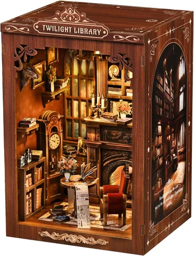 Miniatura 10 de Kit de construcción de casa en miniatura DIY, kit de rincón de lectura de panadería, rompecabezas de madera en 3D para estanterías, kit de casa