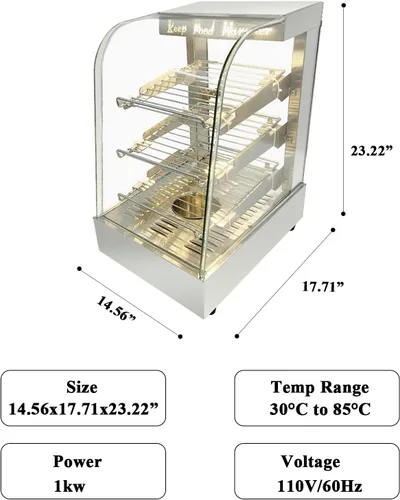 Miniatura 2 de Vitrina de calentamiento de alimentos de 15 pulgadas, vitrina de calentamiento caliente con puerta corredera y bandeja de agua, comercial