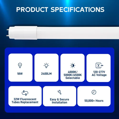 Miniatura 2 de hykolity Paquete de 20 Tubos de Luz LED T8 Híbridos Tipo A+B 3CCT de 4 Pies, 18W, 4000K/5000K/6500K Seleccionables, Plug & Play o Bypass de Balasto