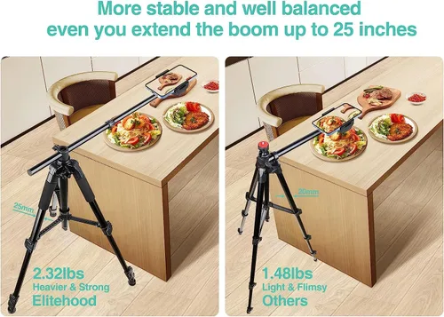 Miniatura 2 de Elitehood Trípode para iPhone para grabación de video aérea [resistente y ultraestable], brazo horizontal largo extensible de 25 pulgadas, soporte