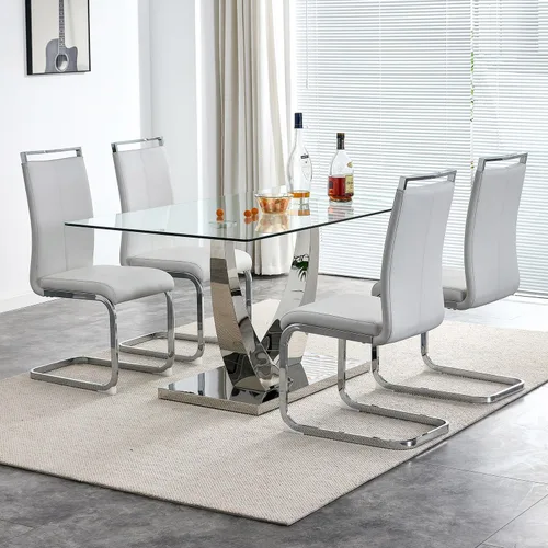 Miniatura 25 de Juego de mesa de comedor de 63 pulgadas para 4, juego de mesa de comedor dorado moderno para 4, juego de mesa de cocina de mármol sintético con negro
