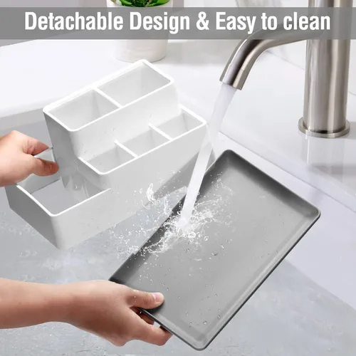 Miniatura 2 de Soporte para cepillo de dientes eléctrico, organizador de baño antideslizante desmontable con 6 compartimentos y agujeros de drenaje, organizador