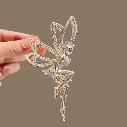 Miniatura 6 de Pinzas de pelo de elfo simples con diamantes de imitación, pinzas de metal dorado grandes para cangrejo, horquillas para el cabello, elegantes