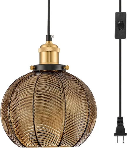 Miniatura 11 de Lámpara colgante moderna de enchufe, lámpara colgante de cristal de 7.8 pulgadas con cable de enchufe ajustable de 14.76 pies, lámpara colgante