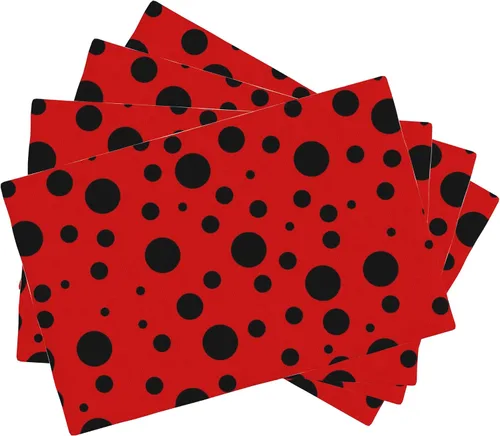 Manteles Individuales con Puntos Negros, Juego de 4, 12x18 Pulgadas Antideslizantes Lavables Resistentes al Calor de Tela de Lino, Manteles de Mesa