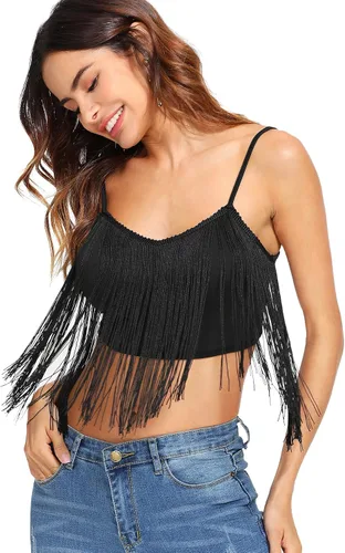 Miniatura 3 de Romwe Camiseta corta con tirantes delgados y cuello en V para mujer