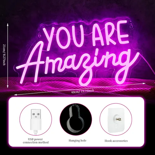 Miniatura 2 de Hoolerry Letrero de neón con texto en inglés «You Are Amazing Light» para dormitorio, luz LED de neón rosa, para cumpleaños, niñas, fiesta, pared