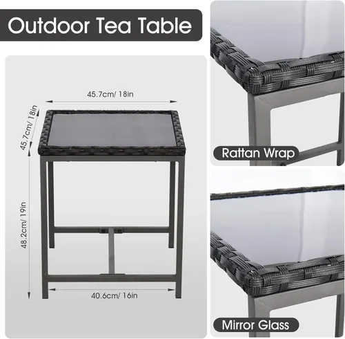 Miniatura 4 de Juego de muebles de patio bistró de 3 piezas, mesa de patio y juego de sillas de columpio de ratán para exteriores de 2 piezas, juego de Azul