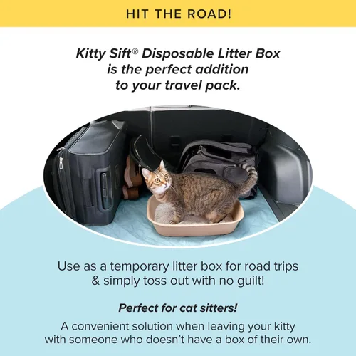 Miniatura 9 de Kitty Sift Caja de arena desechable para gatos, grande, 6 unidades, duradera y portátil para viajes y hogar, caja de arena desechable ecológica que