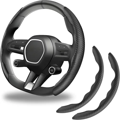 2 piezas Funda de volante de fibra de carbono antideslizante, Funda de volante antideslizante/Protector de volante segmentado/Accesorios de interior