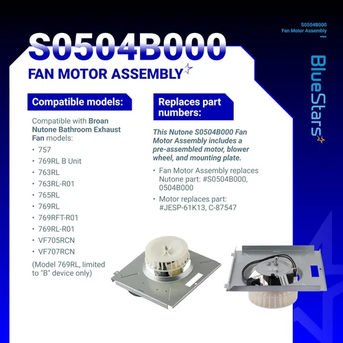 Miniatura 6 de BlueStars 769RL B Unit, S0504B000 - Conjunto de motor para Broan Nutone 769RL, 763RL, 769RL-R01, 757, 769RFT-R01, VF707RCN, 765RL, 763RL-R01