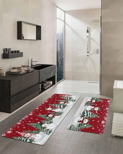 Miniatura 2 de Tapete de baño con muñecos de nieve de Navidad, antideslizante, de secado rápido y absorbente, tierra de diatomeas, fregadero, dormitorio, cocina