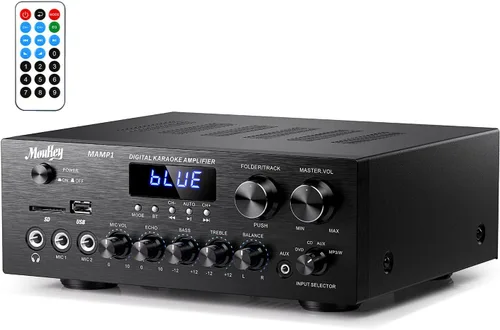 Moukey - Receptores estéreo con Bluetooth 5.0, sistema de amplificador de audio de potencia estéreo de 2.0 canales con USB, SD, AUX, RCA, entrada de