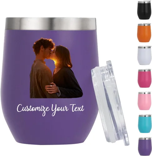 Miniatura 9 de Vasos de vino personalizados con nombres y fotos con tapa para mujeres, juego de vasos de vino aislados personalizados de acero inoxidable, regalos