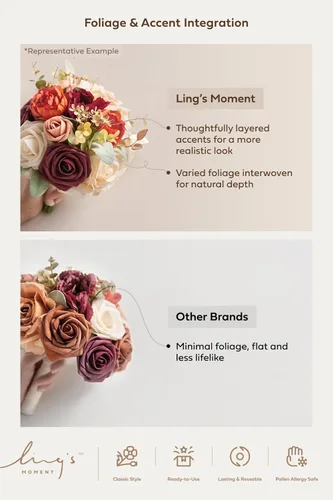Miniatura 8 de Ling's moment Juego de 4 ramos artificiales de dama de honor, ramos de flores de boda azul polvoriento, ramo floral blanco, ramos de rosas azul