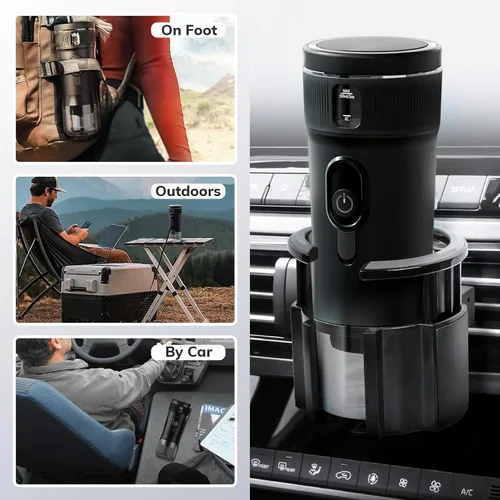 Miniatura 8 de Máquina de café expreso portátil de 100 W con autocalentamiento y lista para el automóvil, compatible con cápsulas NS y café molido, ideal