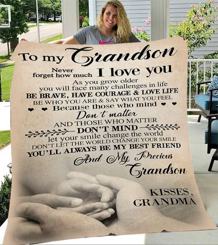 Miniatura 9 de Manta personalizada con texto en inglés «To My Grandson» de parte del abuelo veterano – Regalos de veterano para nieto – Manta para abuelo y nieto