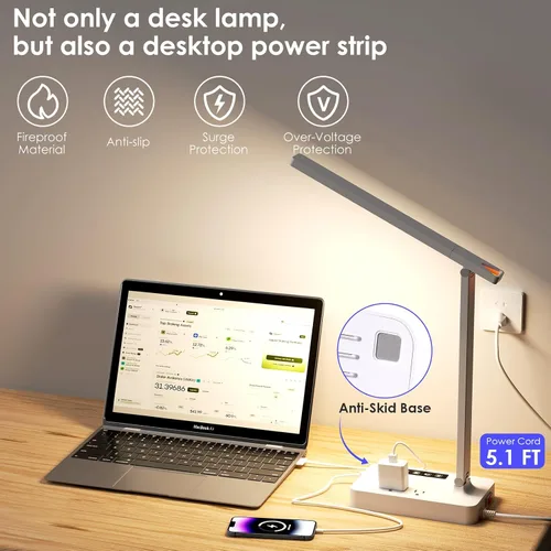 Miniatura 3 de Infiway Lámparas LED de escritorio para oficina en casa: lámpara de escritorio con puerto de carga USB - 1 USB-A, 1 puerto tipo C, 2 tomas de Blanco