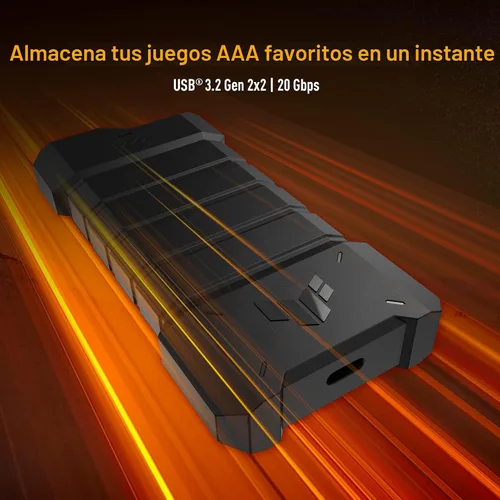 Miniatura 2 de ASUS TUF Gaming A2- Carcasa SSD portátil USB-C 3.2 Gen 2x2, Dual M.2 NVMe PCIe y SATA, resistencia a caídas MIL-STD-810H, resistencia al agua y al
