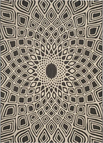 Miniatura 2 de SAFAVIEH Alfombra lavable para exteriores, 9 x 12 pies, color negro y beige, no desprende pelusa y fácil limpieza, ideal para patio, patio trasero