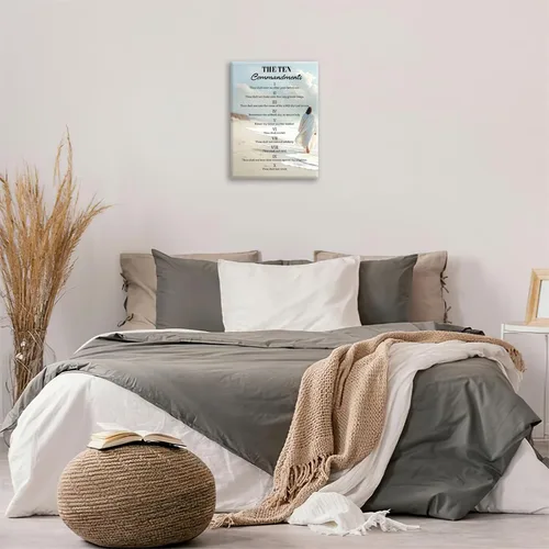 Miniatura 5 de Arte de pared con los 10 mandamientos, lienzo de los diez mandamientos, decoración de pared, pintura enmarcada inspiradora cristiana, obra de arte