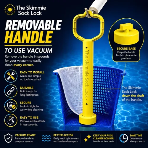 Miniatura 8 de Skimmie Sock Lock - Máxima comodidad de limpieza de piscinas: mango extraíble para calcetines Skimmer mantiene los desechos dentro, incluso cuando