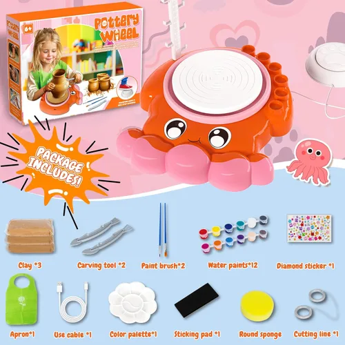 Miniatura 3 de Insnug Rueda de alfarería para niños – Artes y manualidades para niños de 8 a 12 años, kit de rueda de alfarería para niños, juguetes