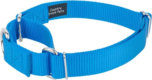 Miniatura 6 de Country Brook Petz - Collar para perro de nailon resistente Martingala azul hielo y correa de doble asa (1 pulgada, grande)