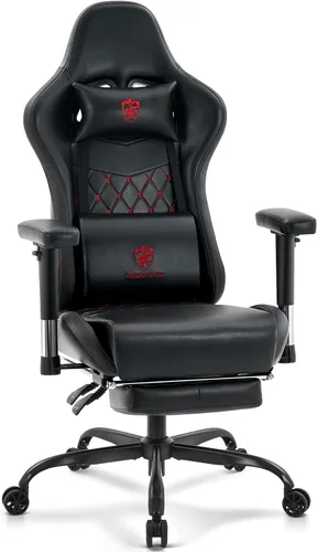 Miniatura 15 de Silla de juegos de tela transpirable, silla de oficina para computadora con reposapiés, soporte lumbar de masaje y almohadilla de gel, silla