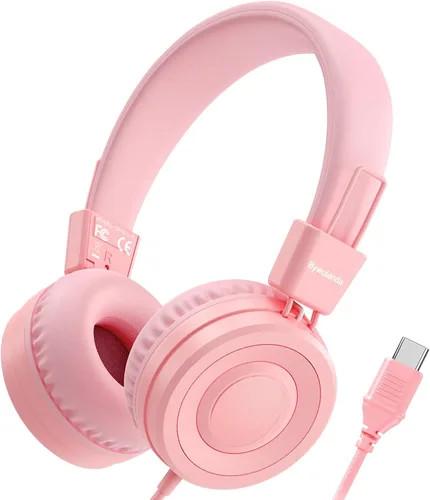Miniatura 11 de Bywulanda Auriculares USB Tipo C Mejorados para Niños para la Escuela, Volumen Seguro Limitado de 94dB, Sonido Estéreo HD, Auriculares Plegables