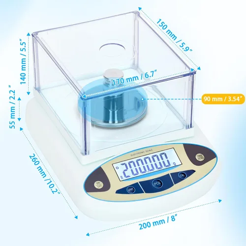 Miniatura 7 de Balanza de laboratorio 500g*0.001g, balanza analítica de alta precisión con parabrisas, balanza electrónica científica, balanza de precisión digital