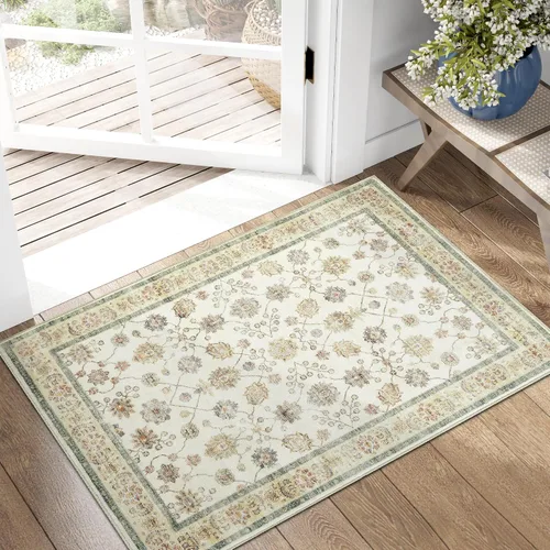 Miniatura 12 de jinchan Alfombra de Área 2x3 pies Lavable con Diseño Floral Vintage para Interiores, Tapetes Antideslizantes para Entrada, Alfombra Suave para Sala