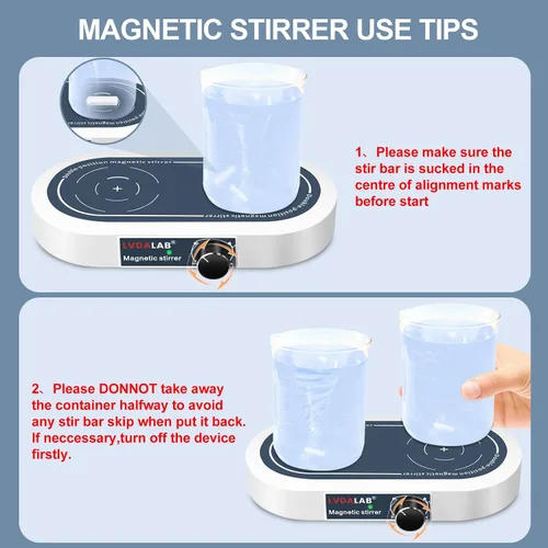 Miniatura 6 de Agitador magnético doble, placa de agitación magnética de 2 posiciones de 3000 rpm, 2 agitadores magnéticos multiposición de 16.9 fl oz con 2 barras
