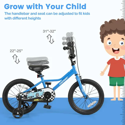 Miniatura 3 de COSTWAY Bicicleta para niños de 12/14/16/18 pulgadas, bicicleta de entrenamiento para niños y niñas con ruedas de entrenamiento extraíbles, Azul