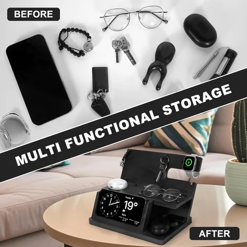 Miniatura 2 de Regalos para hombres Estación de carga 3 en 1 Compatible con estación de carga iPhone 16, organizador de mesa de noche de madera, perfecto