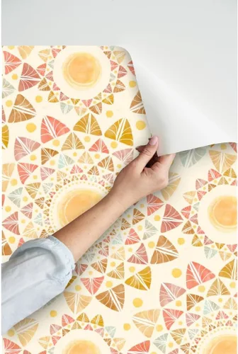 Miniatura 3 de Papel tapiz para despegar y pegar, acuarela hojas de sol, retro, geométrico, feliz sol, colorido, verano, papel tapiz extraíble personalizado por