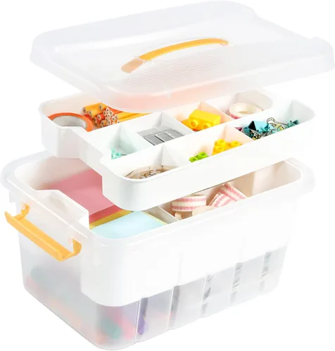Caja de almacenamiento de plástico de 13 cuartos de galón con bandeja extraíble, organizadores de manualidades y contenedor de almacenamiento